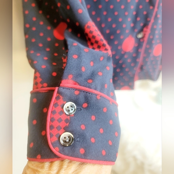 1901 GEOMETRIC PATTERN NOTCHED COLLAR BUTTON-UP LONG SLEEVE WOMEN'S SHIRT SMALL - Picture 2 of 16